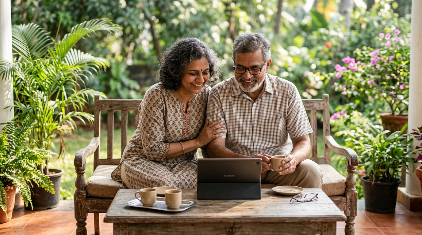 Senior Indian Couple Reviewing Conservative Savings and Fixed Income Stability